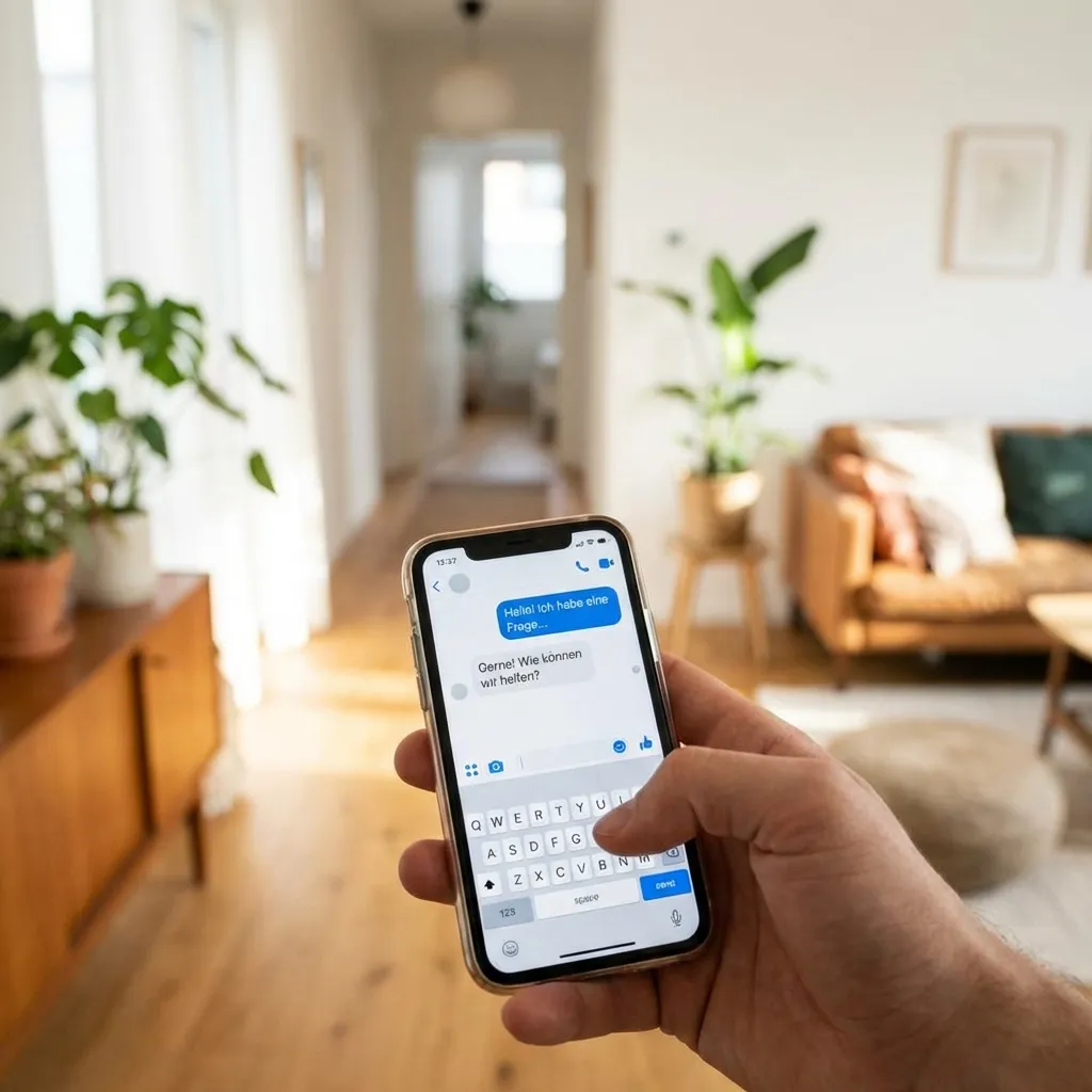 Person tippt auf Smartphone, um eine Besichtigung anzufragen