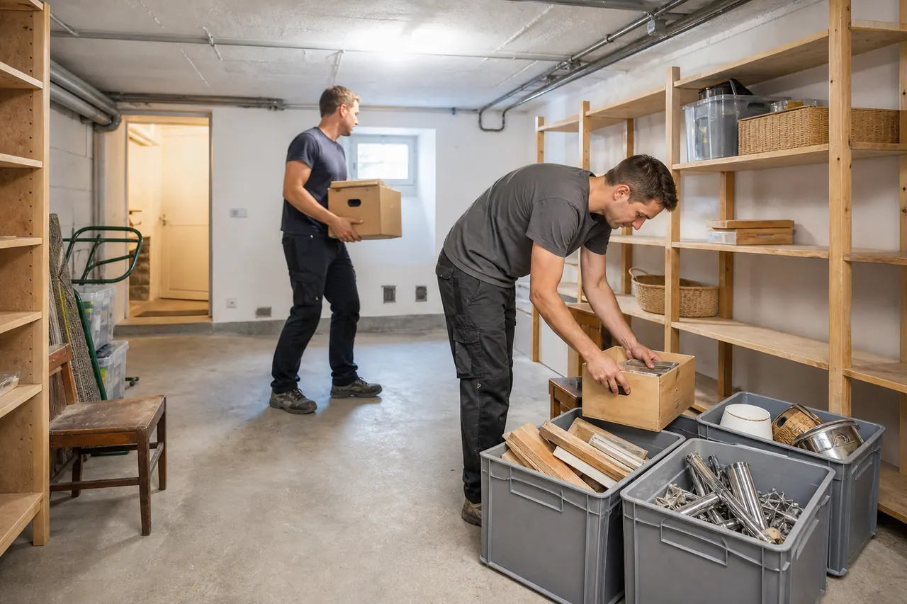 Altmöbel und getrennte Materialien stehen für den Abtransport bei einer Entrümpelung bereit.